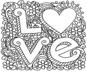 Coloriage love zentangle st valentin