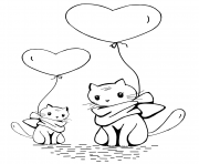 Coloriage ballons chats avec coeur