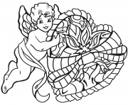 Coloriage cupidon avec coeur st valentin