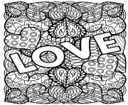 Coloriage adulte love coeurs saint valentin