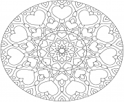 Coloriage fleurs mandala avec coeurs pour adulte