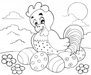 Coloriage poule et oeufs de paques