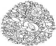 Coloriage lapin et oeuf de paques fleurs adulte