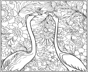 Coloriage flamant rose dans un contour de jardin de fleurs fantaisie