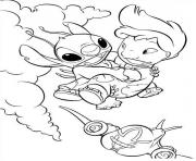 Coloriage lilo stitch dans les airs