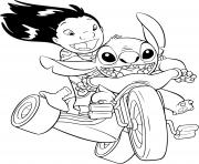 Coloriage lilo et stitch en velo