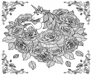 Coloriage licorne adorable fleurs adulte anti stress