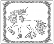 Coloriage licorne royale avec contour en fleurs