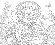 Coloriage religieux paques jesus christ avec un agneau portrait de christian biblique adulte