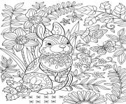 Coloriage adulte paques lapin fleurs