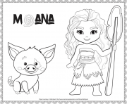 Coloriage cute mini vaiana et pua