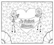 Coloriage je taime maman fete des meres fond coeurs