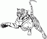 Coloriage tigre en plein saut dans les airs