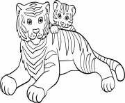 Coloriage tigre avec son bebe tigre famille