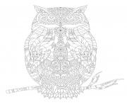 Coloriage hibou adulte animal zentangle