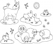 Coloriage animaux de la ferme pour enfants ane oie poule moutons et grenouille