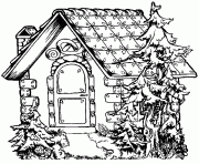 Coloriage maison et sapins