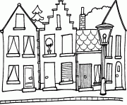 Coloriage maisons dans une rue