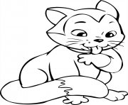 Coloriage chat mignon se liche la patte