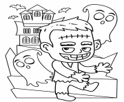 Coloriage Halloween Frankenstein et les fantomes