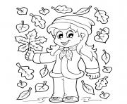 Coloriage fille feuilles automne