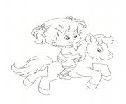 Coloriage fillette sur un poney