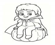 Coloriage enfant vampire sur une citrouille halloween