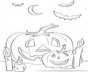 Coloriage halloween citrouille et chandelles octobre