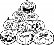 Coloriage halloween plusieurs citrouilles emotions