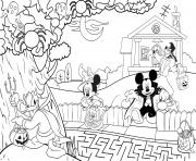 Coloriage halloween disney mickey et minnie maison hantee