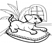 Coloriage chiot de 18 mois sur son lit