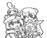 Coloriage pokemon epee et bouclier larmeleon flambino et ouistempo et leurs dresseurs