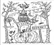 Coloriage halloween 31 octobre hibou chat citrouille