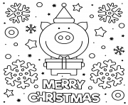 Coloriage cochon mignon qui souhaite joyeux noel