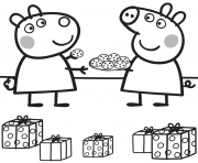 Coloriage peppa donne des biscuits a suzy pour noel