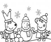 Coloriage peppa pig noel avec un bonhomme de neige