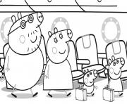 Coloriage Peppa Pig famille se dirigent vers leurs sieges de lavion