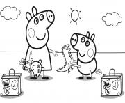 Coloriage Peppa Pig en Vacance avec valises