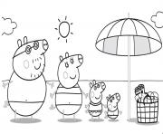 Coloriage Peppa Pig sur la plage pour profiter du soleil