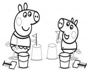 Coloriage jouer au chateau de sable peppa pig