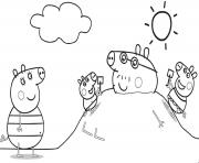 Coloriage La famille Peppa Pig en vacance