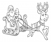 Coloriage pere noel et son traineau de noel volent traineau et rennes