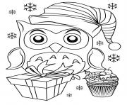 Coloriage hibou de noel avec chapeau