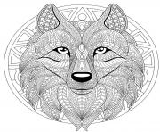 Coloriage mandala loup difficile complexe beau loup