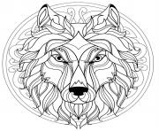 Coloriage mandala tete loup canis lupus