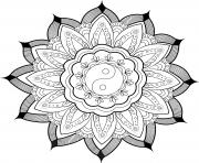 Coloriage mandala yin yang et feuilles par arwen