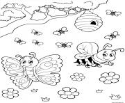 Coloriage ruche papillon abeille miel