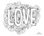 Coloriage mot amour avec fond de fleurs