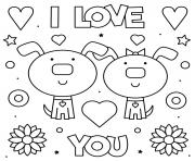 Coloriage I Love you Je Taime deux chiens adorable