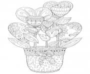 Coloriage pot de fleurs en forme de coeurs pour adulte zentangle